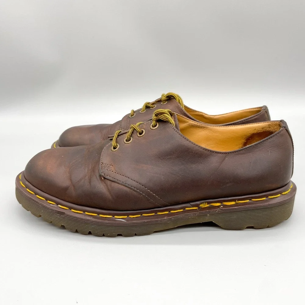 VTG Dr Martens Mens 9 10 Brown Leather Oxford Shoes MIE 90s Y2K Preppy Grunge